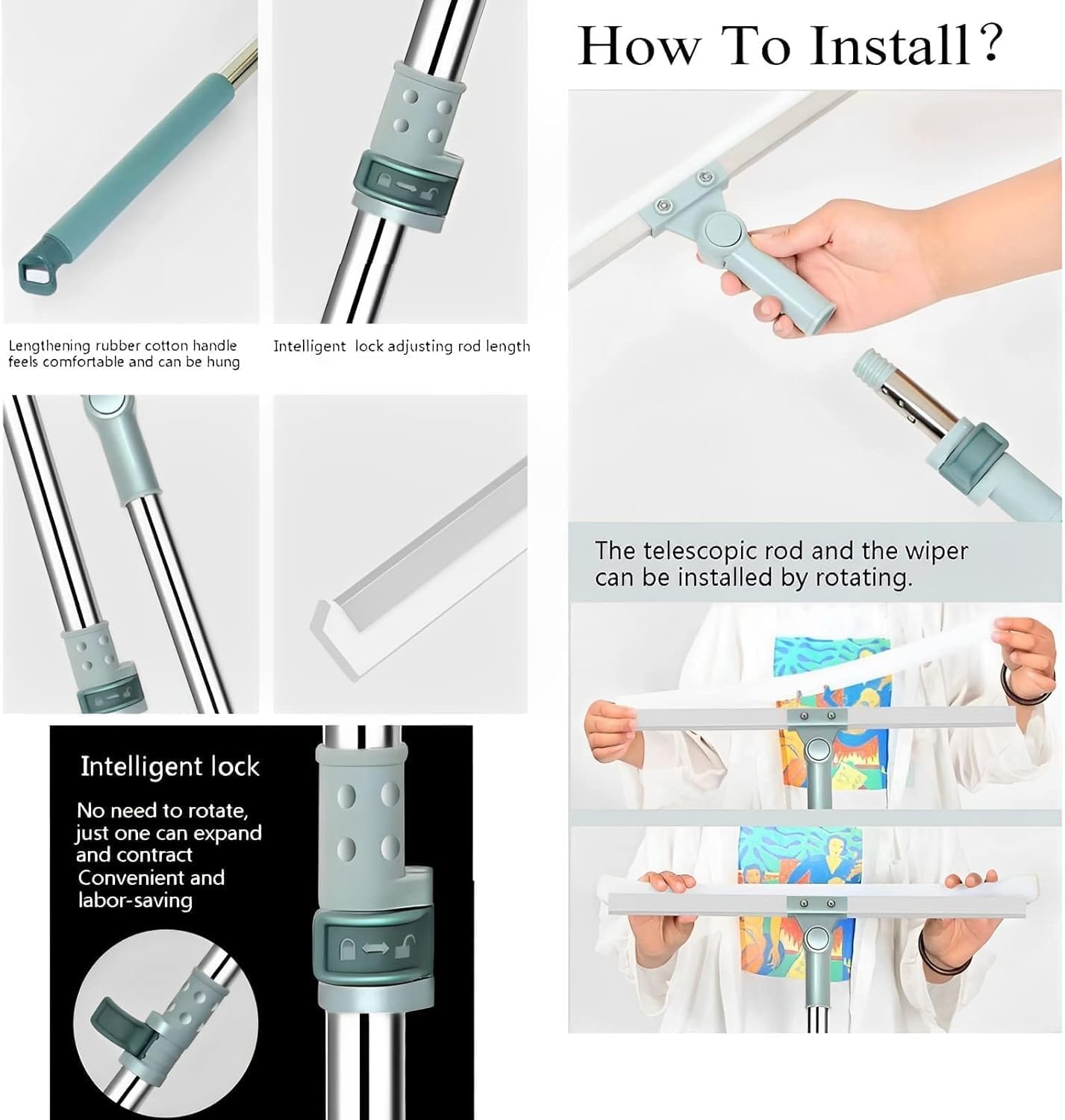 3 in 1 Magic Broom Silicon Floor Wiper Heavy Duty, Durable & Efficient Floor Cleaning Tool Stainless Steel Extendable Handle Bathroom and Kitchen Squeegee Wiper