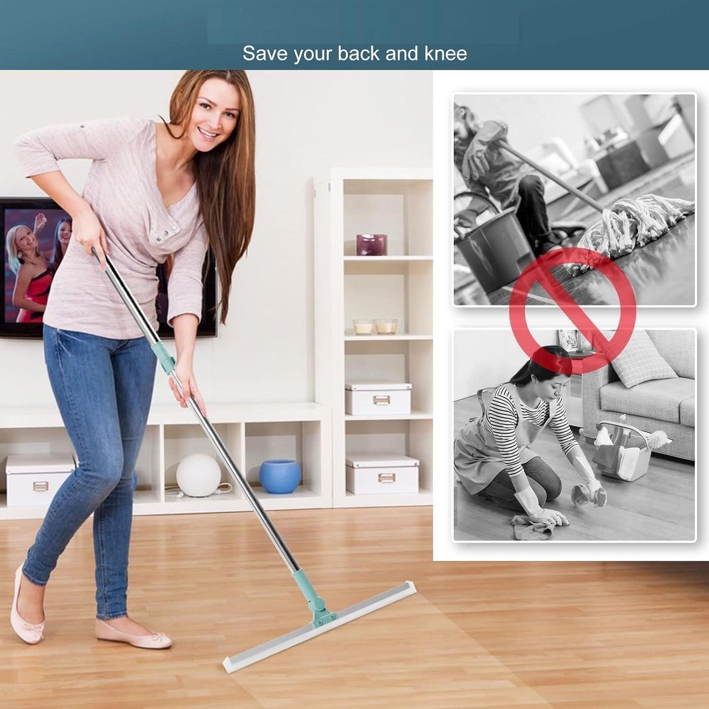 3 in 1 Magic Broom Silicon Floor Wiper Heavy Duty, Durable & Efficient Floor Cleaning Tool Stainless Steel Extendable Handle Bathroom and Kitchen Squeegee Wiper